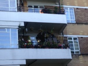 Pots and furniture for balcony garden